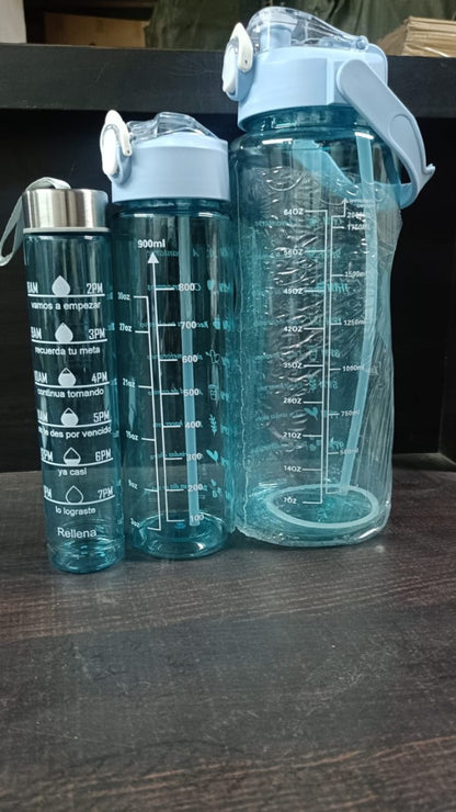 Set of 3 Transparent Water Bottle 2000ML, 900ML, 300ML