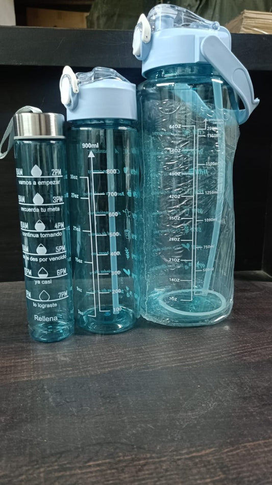 Set of 3 Transparent Water Bottle 2000ML, 900ML, 300ML