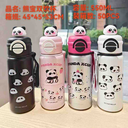 Panda Steel Water Bottle with dual openning